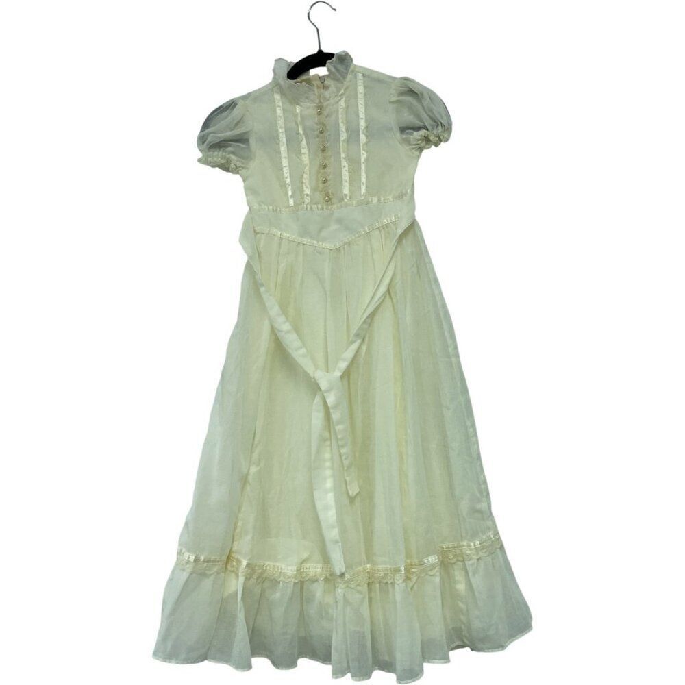 Gunne Sax Jessica McClintock Teen XS Midi Dress Ivory Cream Lace Prairie Vintage
